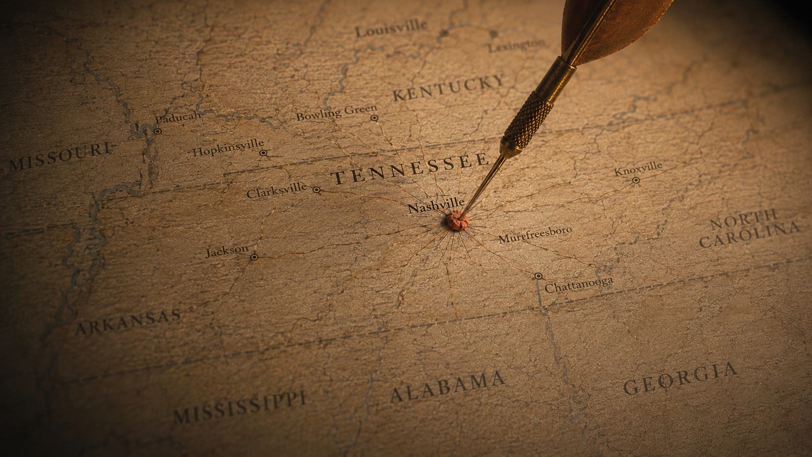 Map of Tennessee with Nashville marked